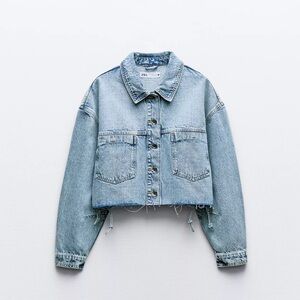 Zara Cropped Mid-Blue Denim Jacket Size Small